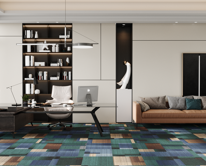 Elantra Square Multi-Color Loop Modern Office Carpet Tiles